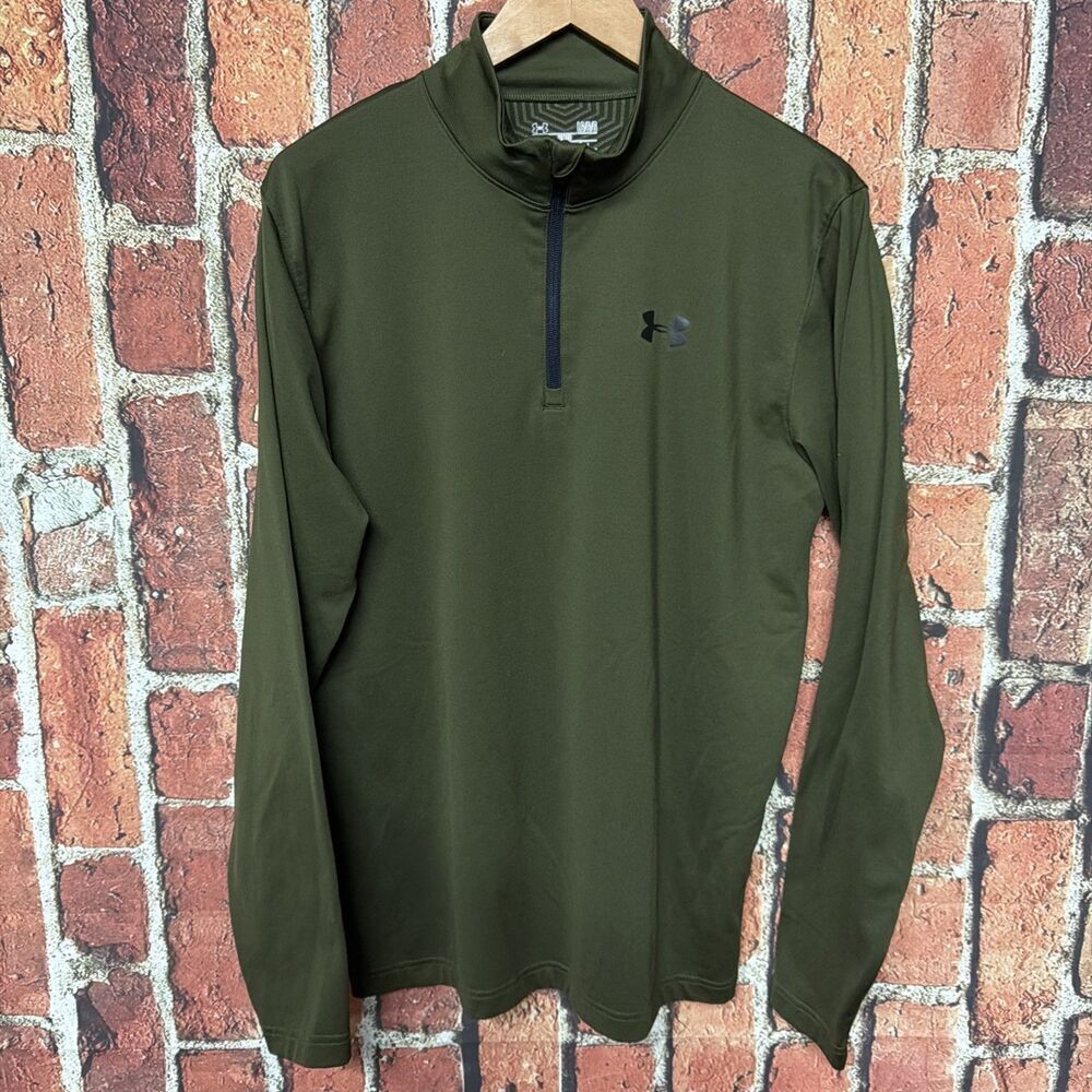 Under Armour Sweater Mens Large Green 1/4 Zip Pullover Long Sleeve Fitted